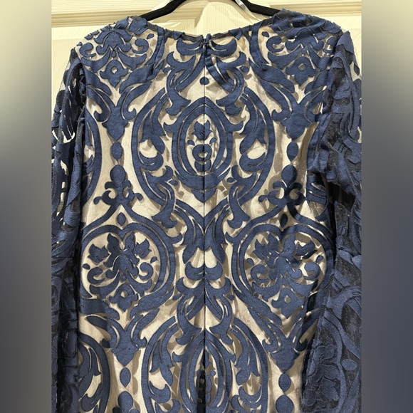 MSK Navy Blue Patterned bell Sleeve Dress with nude lining - Picture 8 of 9